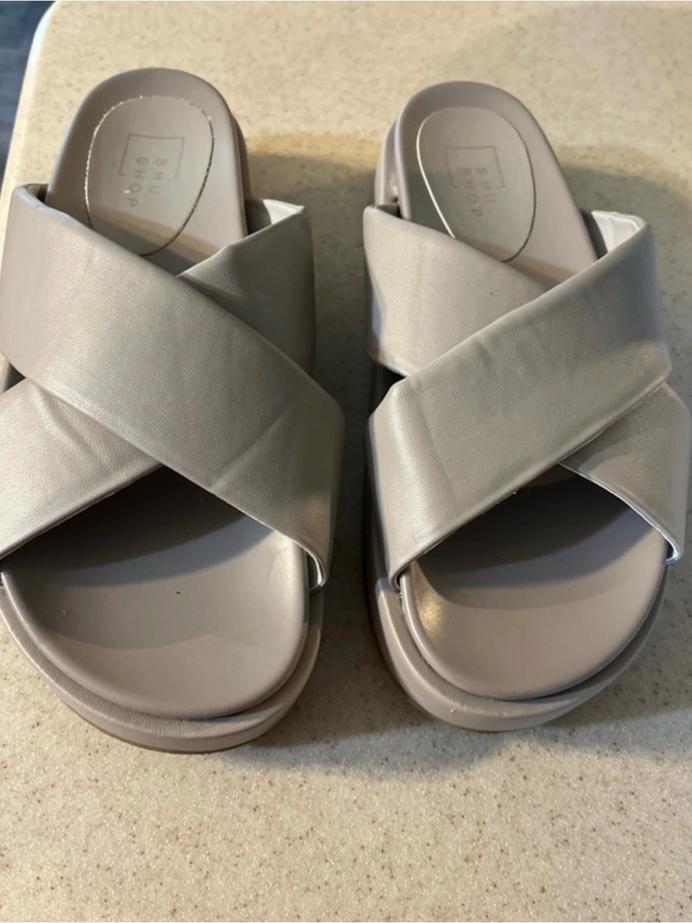 ShuShop Crisscross Slide Sandals in gray - Picture 1 of 6